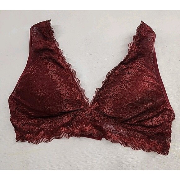 Daisy Fuentes Red Lace Wireless Deep V Lightly Padded Bra Bralette Size XL - Picture 1 of 4